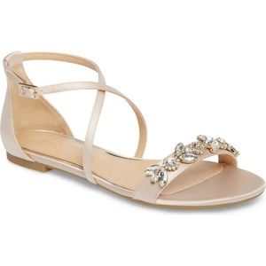 Badgley Mischka Nude Crystal Embellished Strappy Flat Sandals